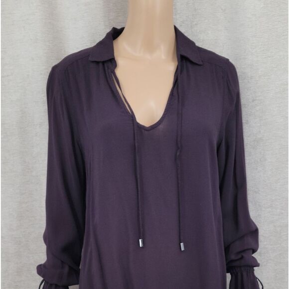 Paige Black Cherry Tie Neck Cuff Long Sleeve Boho Poet Blouse Top Renaissance - Picture 2 of 10